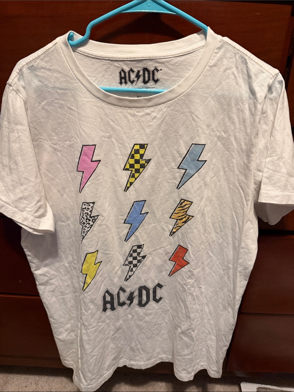 AC/DC Kids White Tee with Multicolor Lightning Bolts